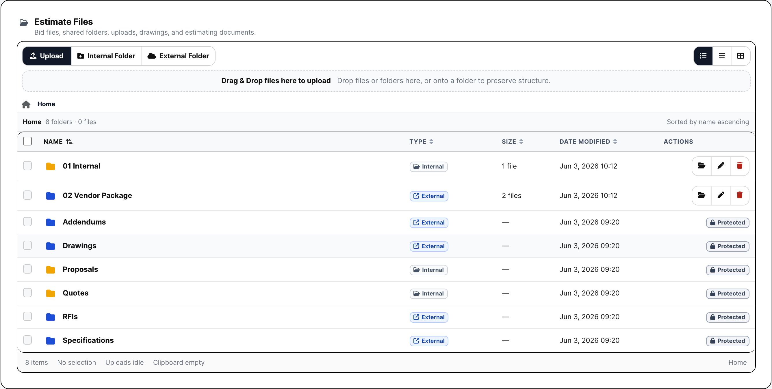 Estimate files panel