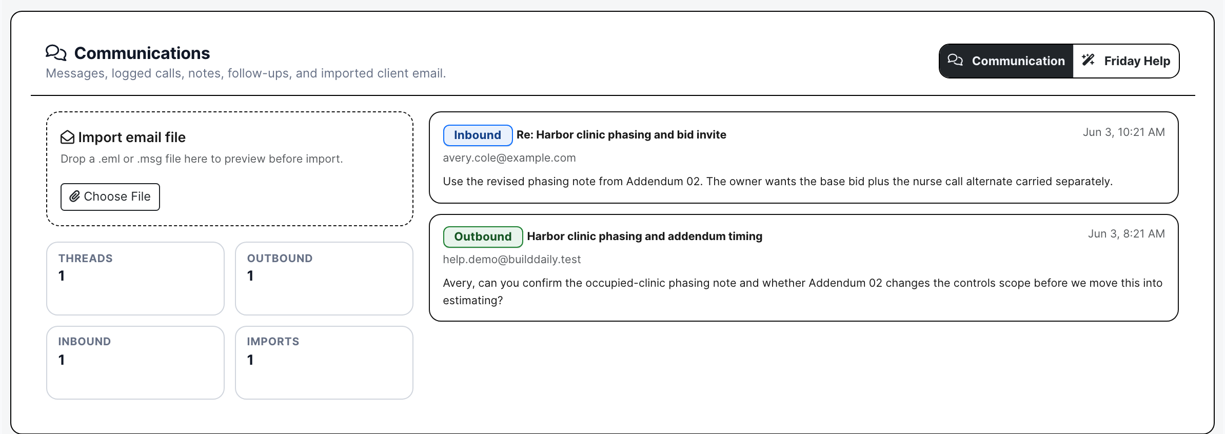 Lead communications and imported email