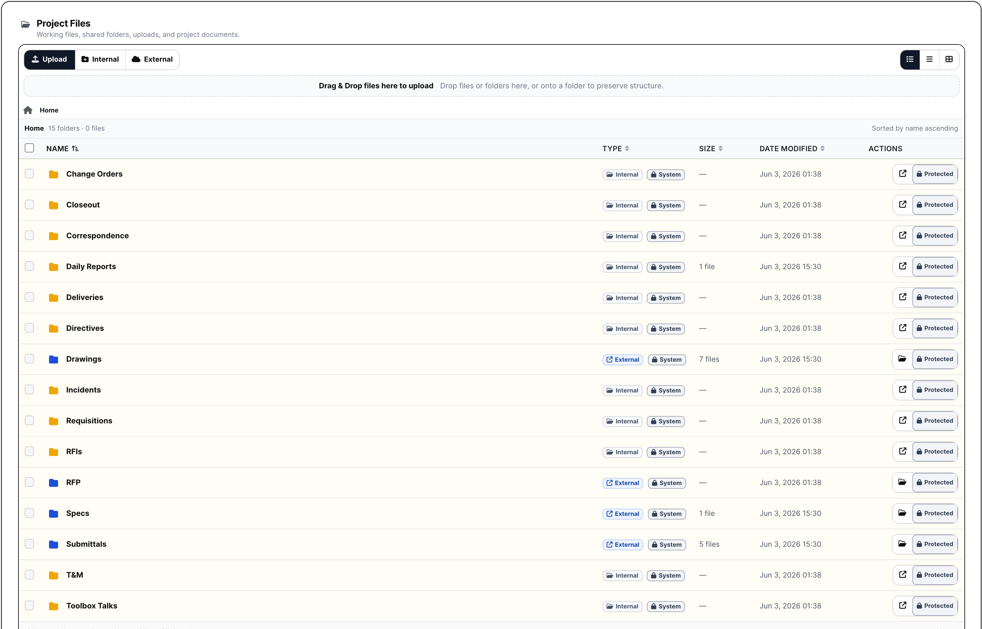 Project documents and file manager