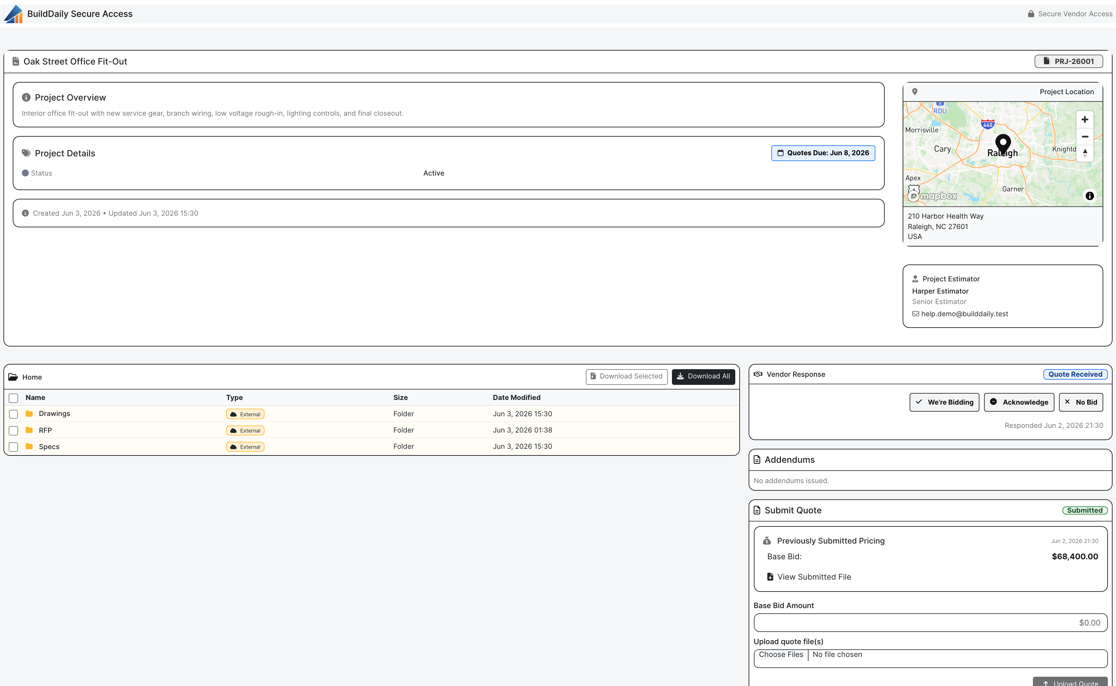 No-login project RFP planroom for vendors