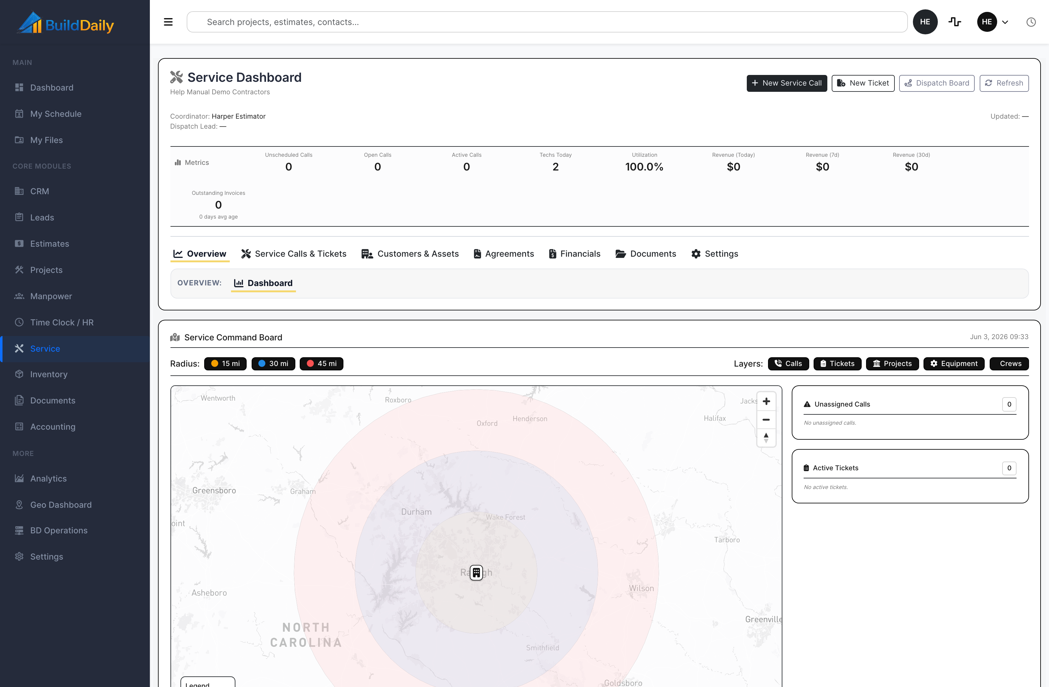 Service dashboard