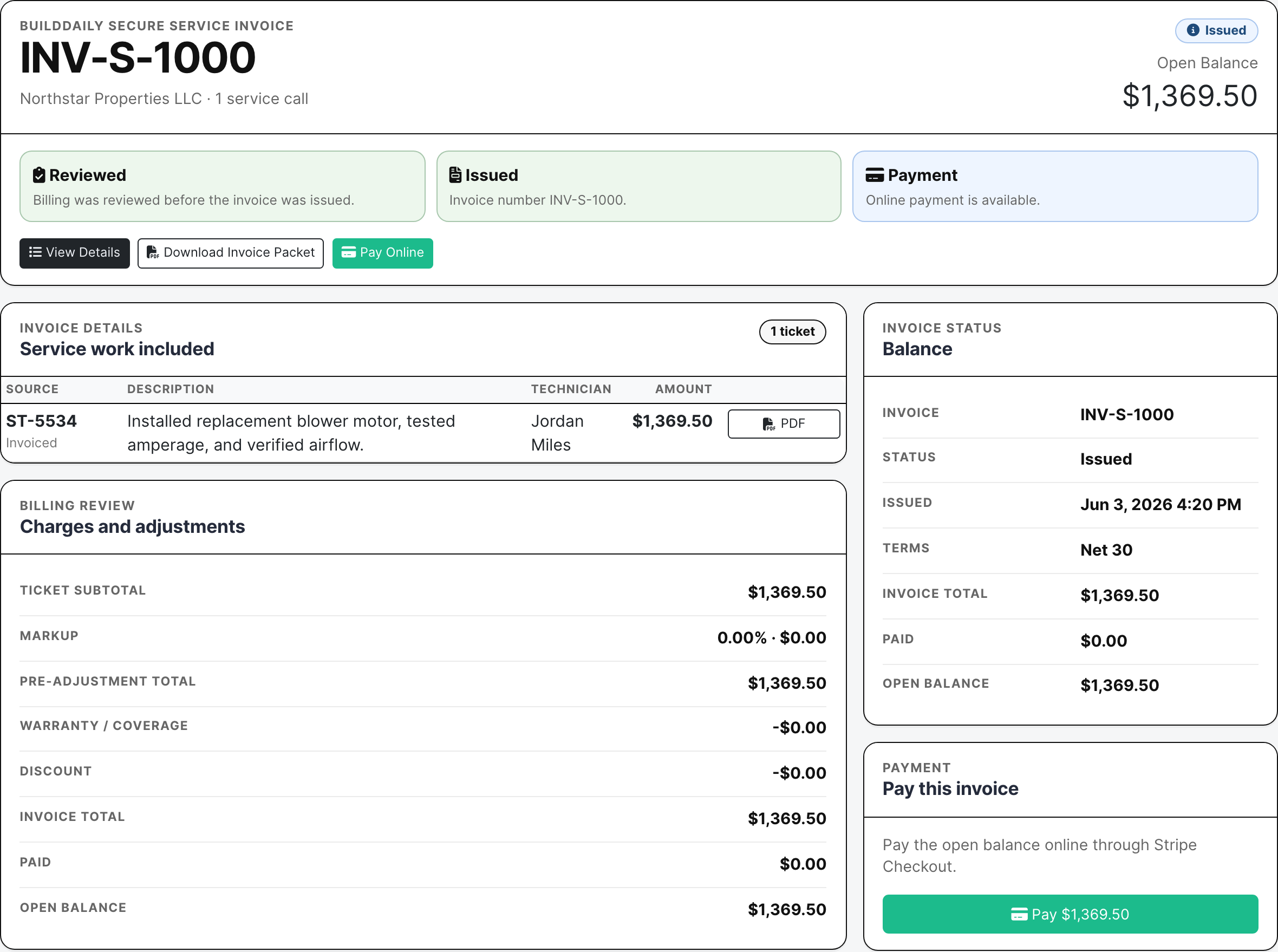 Public service invoice payment link