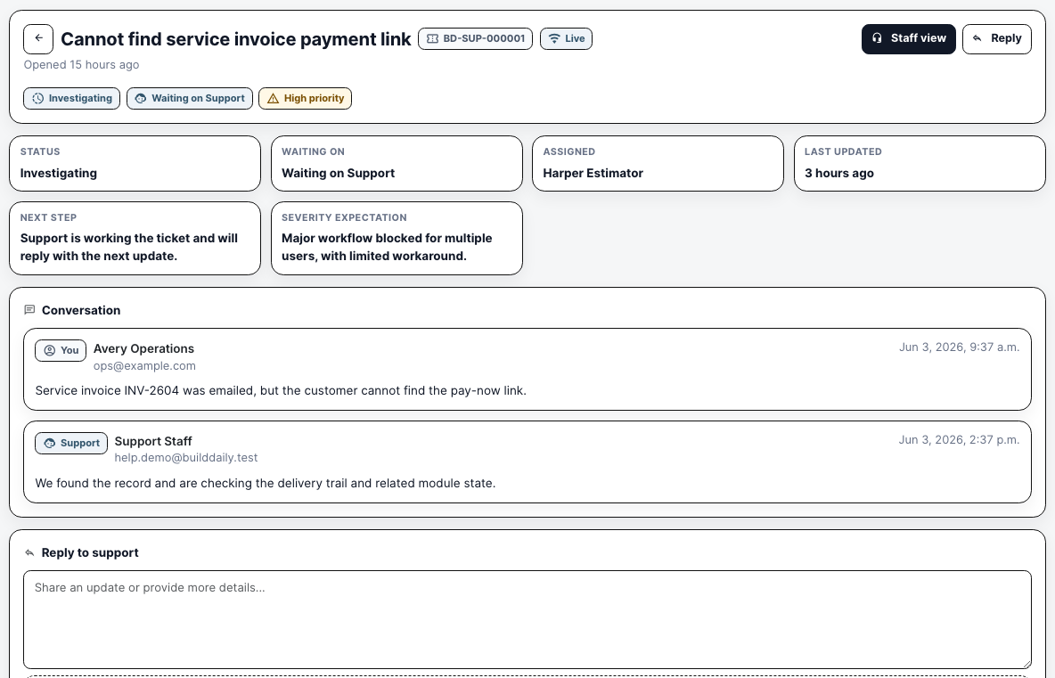 Customer support ticket thread